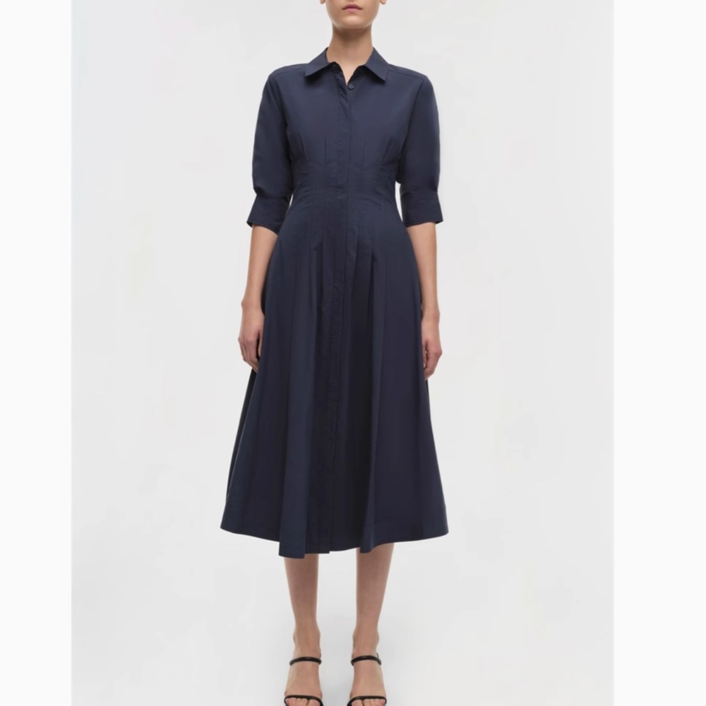 BEST Simkhai The Jazz Midi Dress Midnight Navy Blue Pleated Cotton S/M/L - Picture 11 of 13